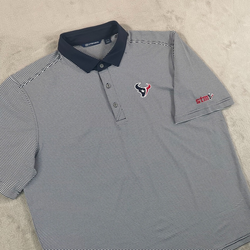 Houston Texans x Cutter & Buck Virtue Eco Pique Stripe Recycled Polo Men XL NWOT